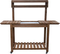 Sunnydaze Wheeled Garden Potting Bench with Sink - Outdoor Potting Table - Garden Table with Planting Station and Hooks - Brown