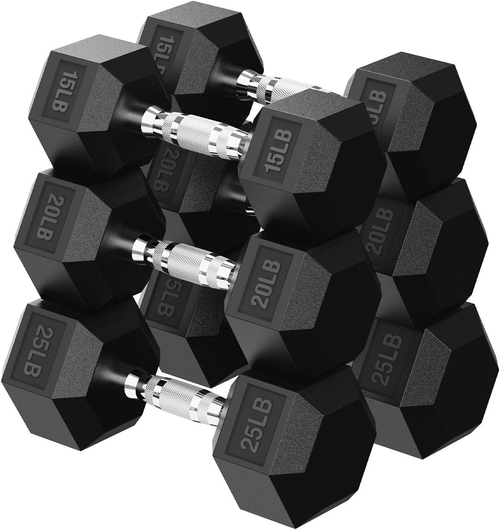 HANDBODE Hex Dumbbell 45-640 lb Set, Rubber Encased Exercise & Fitness Dumbbells for Home Gym, Hand Weights for Strength Training