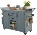LUMISOL Outdoor Grill Cart with Stainless Steel Top, Wood Kitchen Island with Spice Rack & Wine Rack, 2 Drawers, Rolling Patio BBQ Kitchen Cart for Outdoor Cooking, Gray