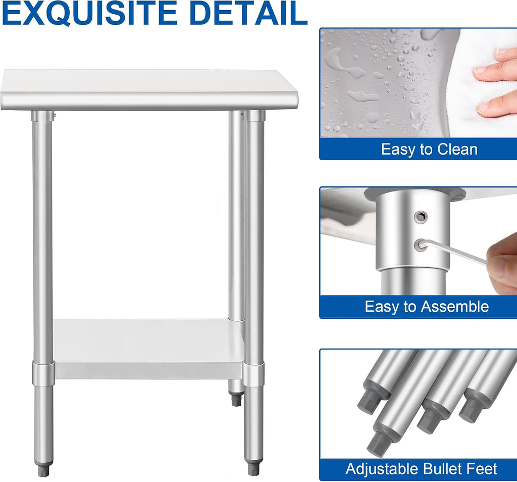 HARDURA Stainless Steel Work Table Commercial 18×30 Inches Kitchen Prep Table and Heavy Duty Commercial Workbench NSF 430 with Undershelf and Galvanized Legs