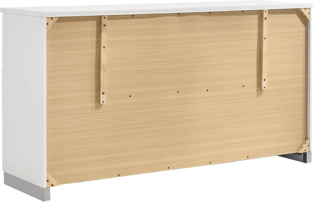 Coaster Home Furnishings Felicity Contemporary 5-Piece Bedroom Set Full Size LED Panel Bed Frame 49-inch Headboard White High Gloss 203500F-S5