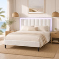 IMMERSTABLE Queen Bed Frame with RGB LED Lights, Upholstered Platform Bed Frame with Headboard, Wood Slat Support, No Box Spring Needed, Quiet Design, Easy Assembly, White