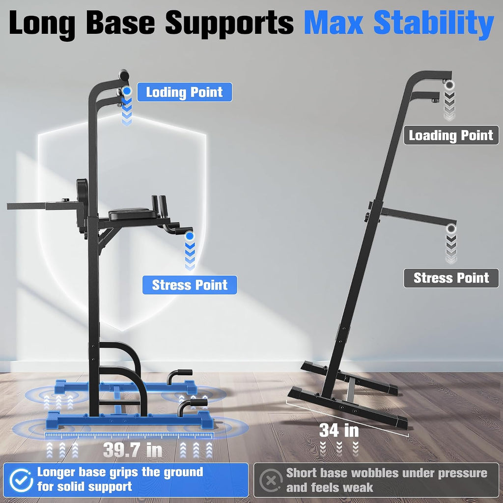 Sportsroyals Power Tower Pull Up Bar Station, 450LBS Stable Pull Up Dip Station for Home Gym Strength Training Equipment | FED Fitness