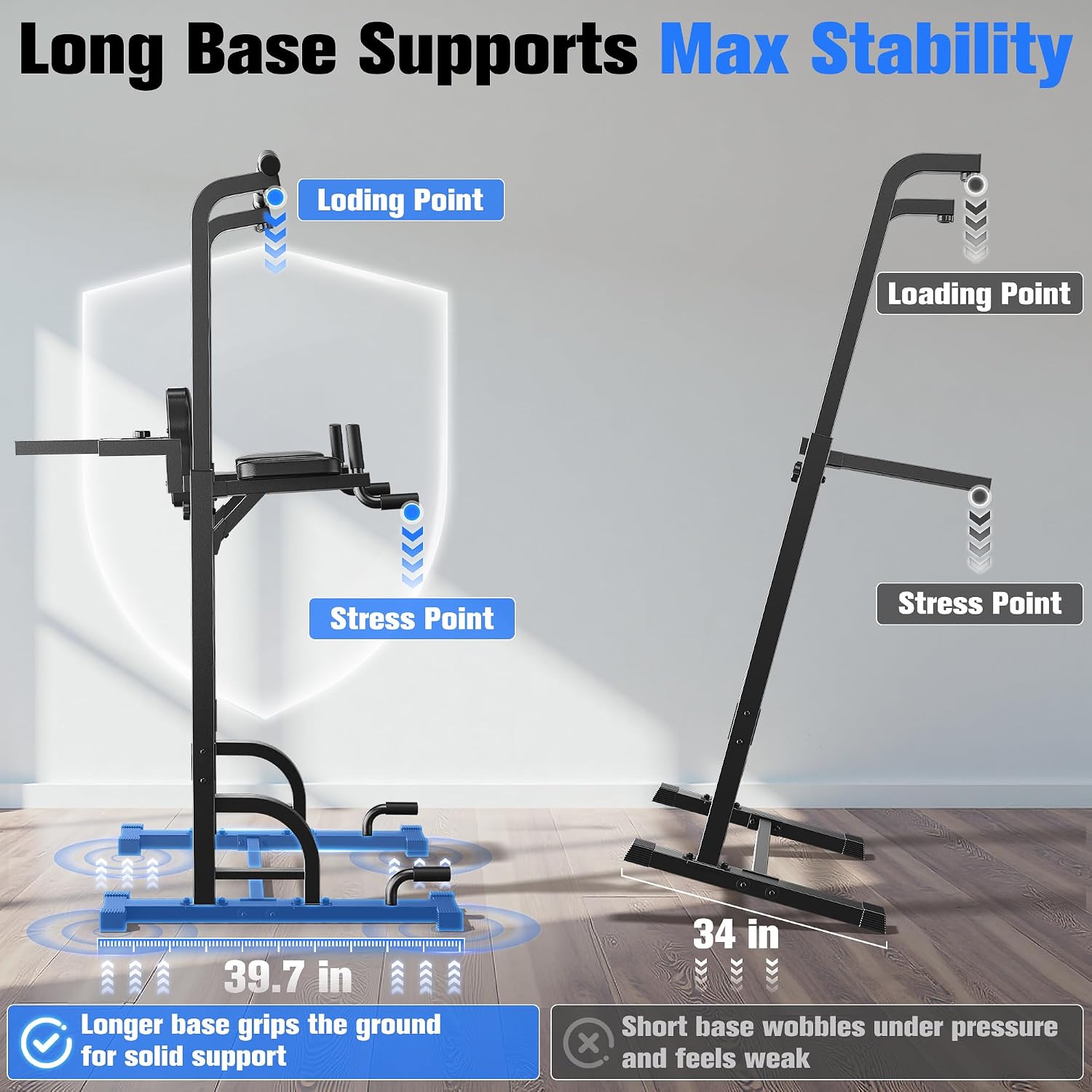 Sportsroyals Power Tower Pull Up Bar Station, 450LBS Stable Pull Up Dip Station for Home Gym Strength Training Equipment | FED Fitness