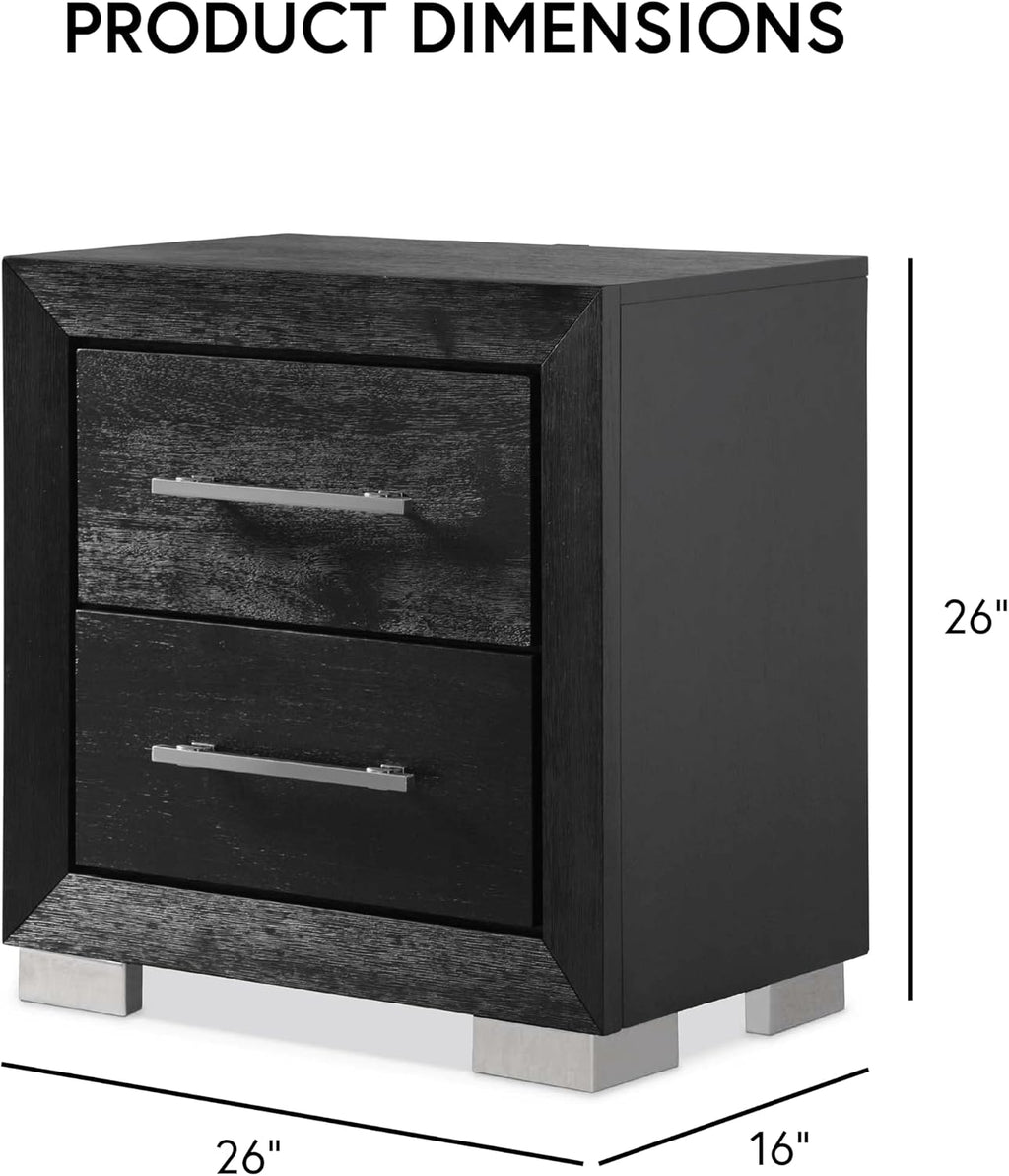 Furniture of America Lyle Modern Solid Wood 3-Piece Bedroom Collection with Queen Bed Frame and Nightstand Set of 2, Includes LED Light Headboard, Box Spring Required, Black