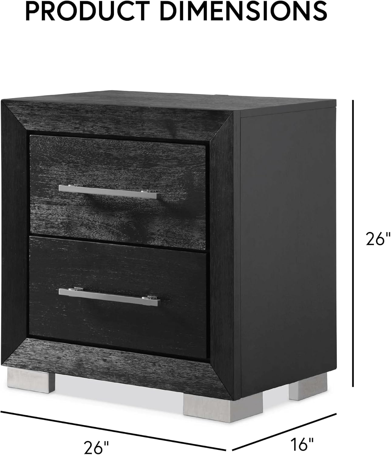 Furniture of America Lyle Modern Solid Wood 3-Piece Bedroom Collection with Queen Bed Frame and Nightstand Set of 2, Includes LED Light Headboard, Box Spring Required, Black