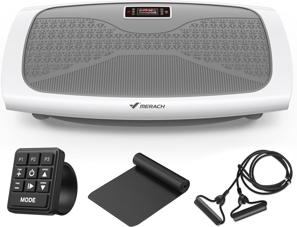 MERACH Vibration Plate Exercise Machine, 3D & 4D Vibration Plate for Lymphatic Drainage Weight Loss with 2 Tension Ropes, Whole Body Vibration Platform for Women Men, Exercise Equipment for Home