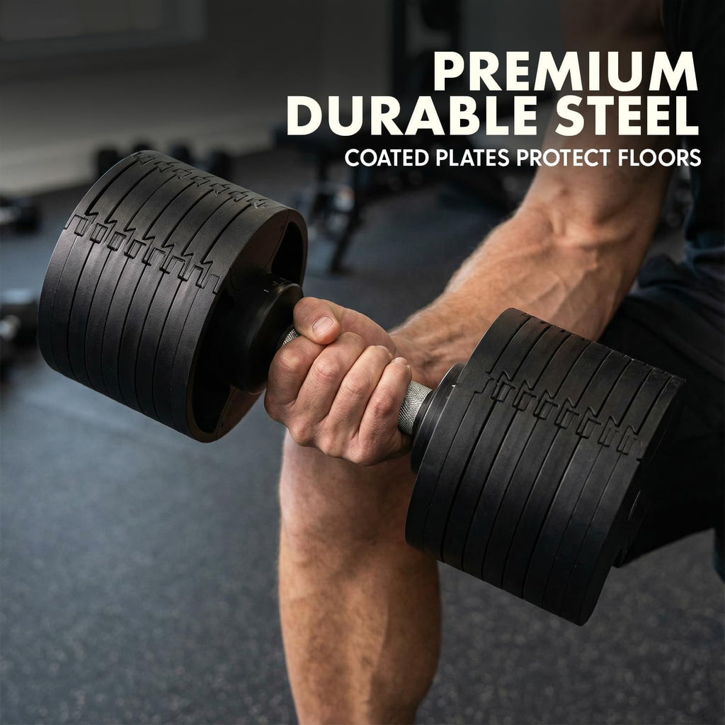 SQUATZ Adjustable Dumbbells with Quick Weight Change, Space-Saving Dumbbell Set with Anti‑Slip Handle, Secure Locking System, Heavy‑Duty Plates & Base for Home Workout and Strength Training