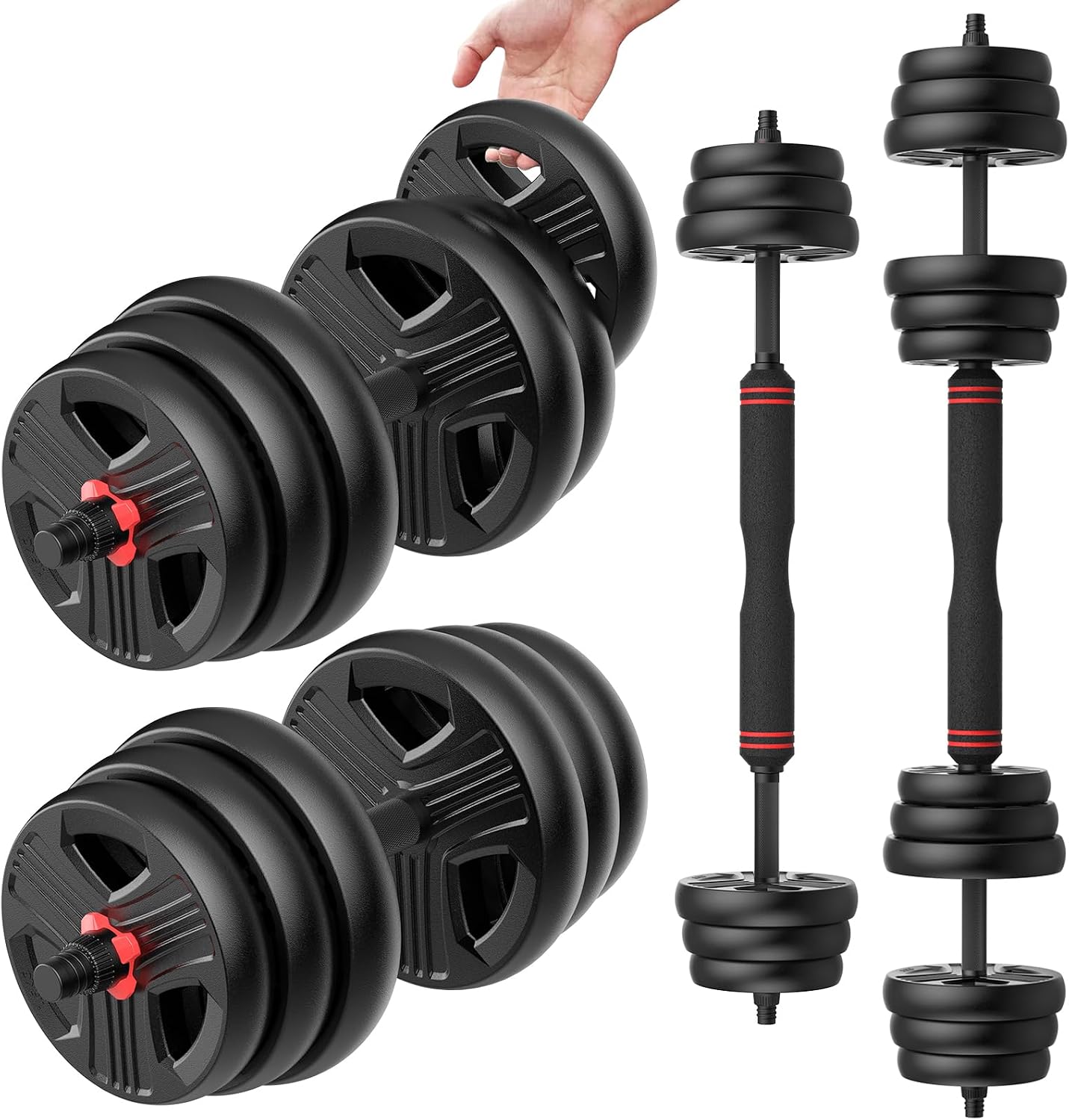 UKEEP Adjustable Dumbbells Set, 20/30/40/60/80lbs Free Weight Set with Connector of 2 Convertible to Barbell, Fitness Exercises for Home Gym Suitable Men/Women