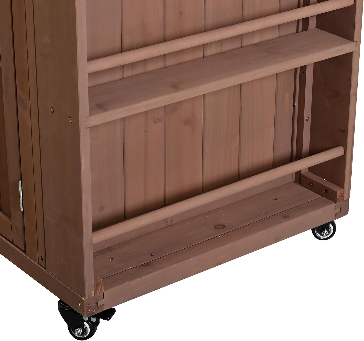 Outdoor Solid Wood Extendable 19.3''/28'' Kitchen Island,Stainless Steel Top Grill Table with Side Spice Rack,Drawers,for Backyard, BBQ,Party (Brown-D)