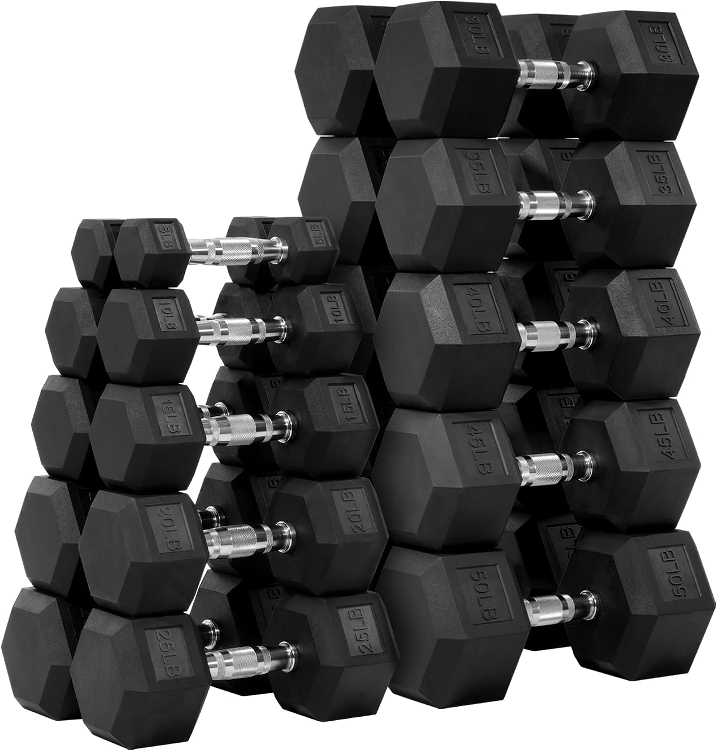 Fitvids Rubber Encased Hex Dumbbell Set Contoured Handle for Muscle Toning, Strength Building & Full Body Workout, 60LB, 100LB, 150LB and 550LB Set