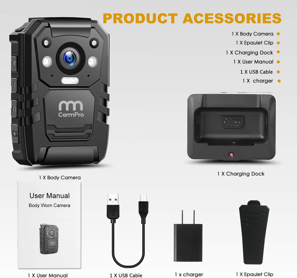 1296P HD Police Body Camera,64G Memory,CammPro I826 Premium Portable Body Camera,Waterproof Body-Worn Camera,Night Vision,GPS for Law Enforcement Recorder,Security Guards,Personal Use1