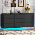 Gyfimoie 9 Drawer Dresser with Power Outlet and LED Lighting, Floating White Dresser Chest of Drawers, The Modern Organizer for Bedroom & Living Room (Black)