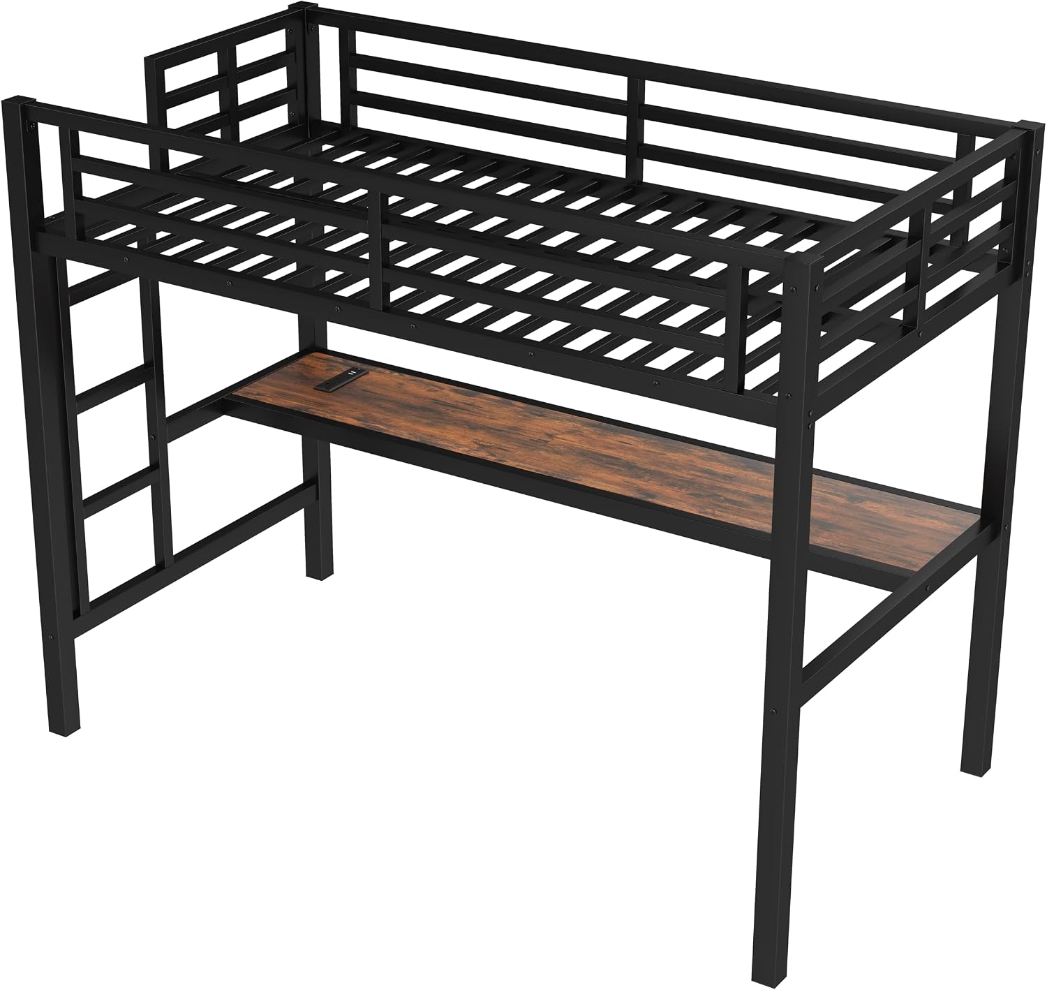 Bellemave Metal Twin Size Loft Bed with Desk and Charging Station,Heavy Duty Loft Bed Frame with LED Lights and USB for Kids,Teens,Adults,Twin Size,Black