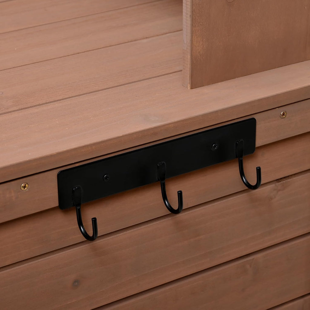 Merax Outdoor Potting Bench Table Potters Benches Garden Workstation,Patio Storage Workstation with 3 Shelves,6 Drawers,2 Bottom Cabinets&Side Hooks, Brown