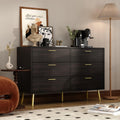 47.2' 6 Drawer Dresser, Modern 6-Drawer Chest with Gold Metal Handles, Bedroom Dresser with Gold Metal Legs, for Living Room Entryway Black (47.2'W x 15.7'D x 30.1'H)