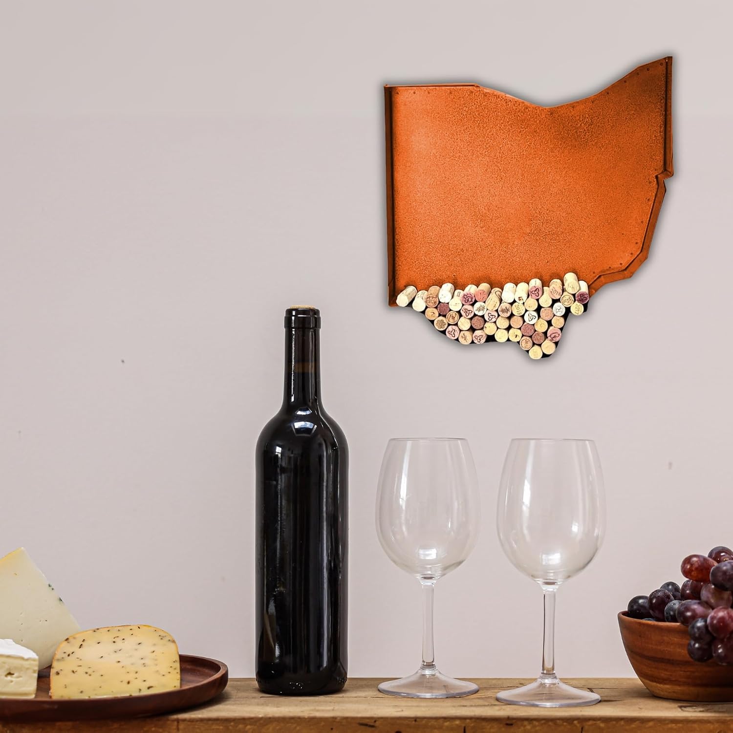 NEONSIGN Ohio State Map Wine Cork Holder Metal Ohio Decor Sign Wine Bar Pub Home Decoration (Brown Patina, 24 inch)