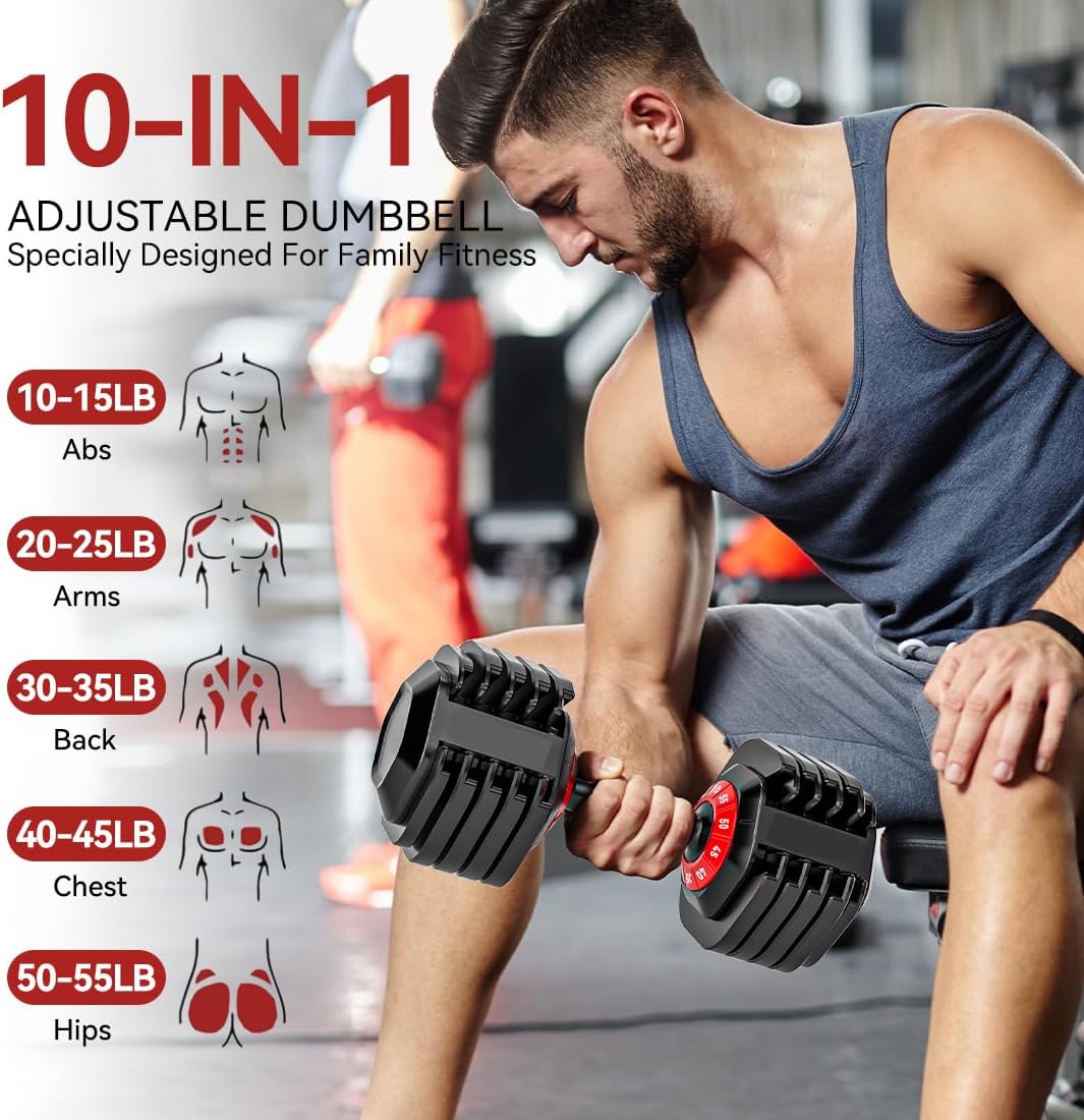 25/55lb Pair Adjustable Dumbbell Set, Adjustable Dumbbells Set of 2, 5 in 1/10 in 1 Free Weights Dumbbells Set with Anti-Slip Texture Handle, Weight Set For Home Gym Suit both Men and Women