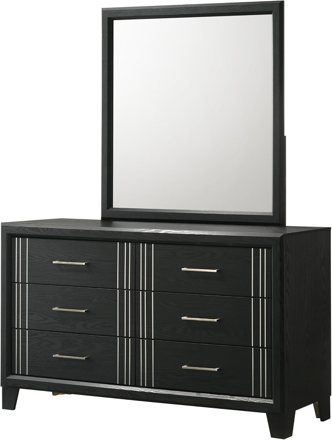 Contemporary Beautiful Charcoal Finish Full Size Panel Bed Wooden 5pc Bedroom Furniture Set