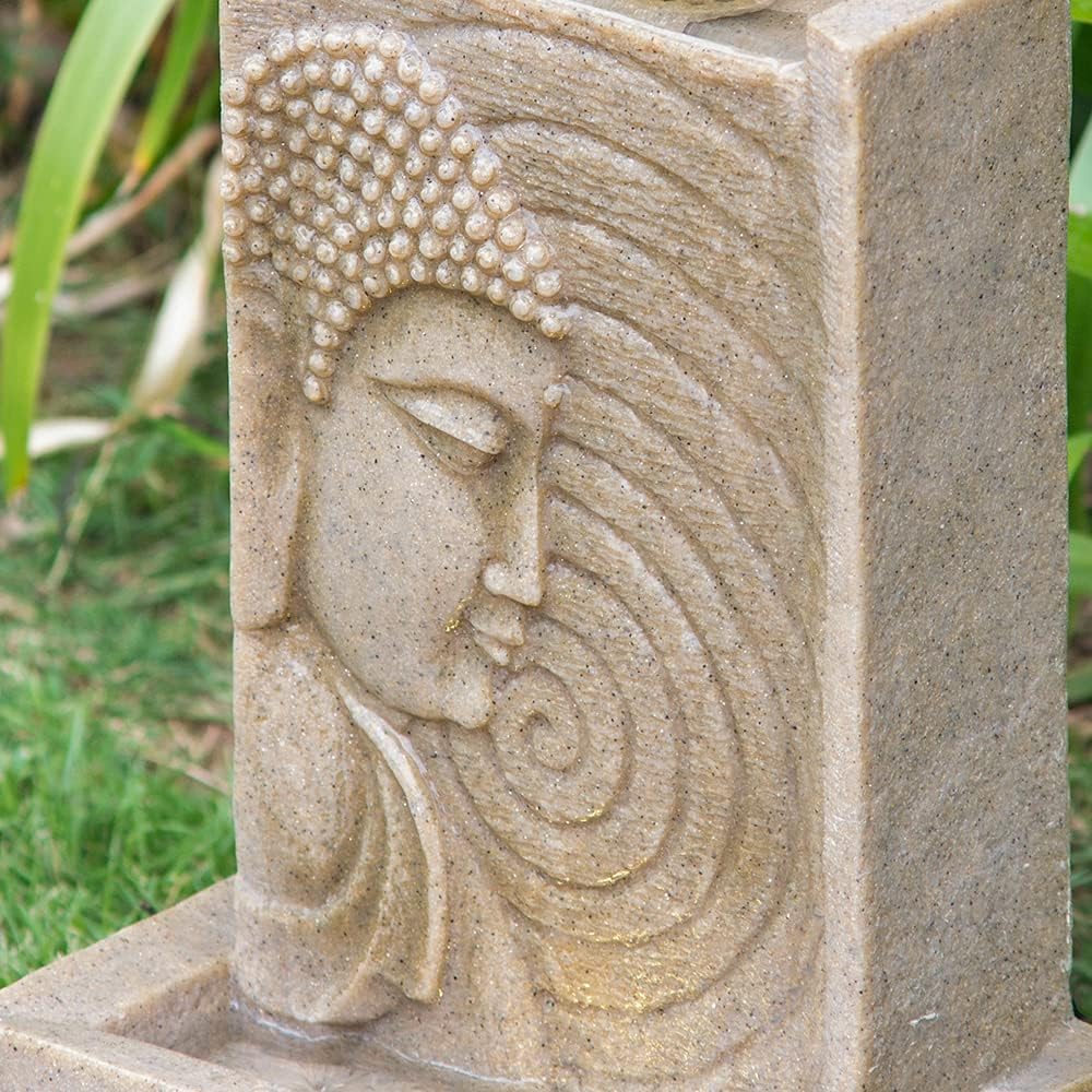 Small Water Fountain Indoor, 14' Buddha Water Fountain with LED Light and Circular Water Flow for Good Luck for Indoor Home Office Tabletop and Outdoor Decor