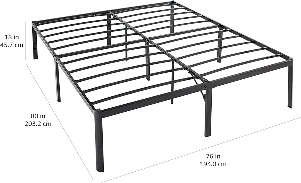 Amazon Basics Sturdy Heavy-Duty Non-Slip Platform Bed Frame, Steel Slat Support, Noise Free, No Box Spring Needed, Under Bed Storage, 18 Inch, King Size, Black