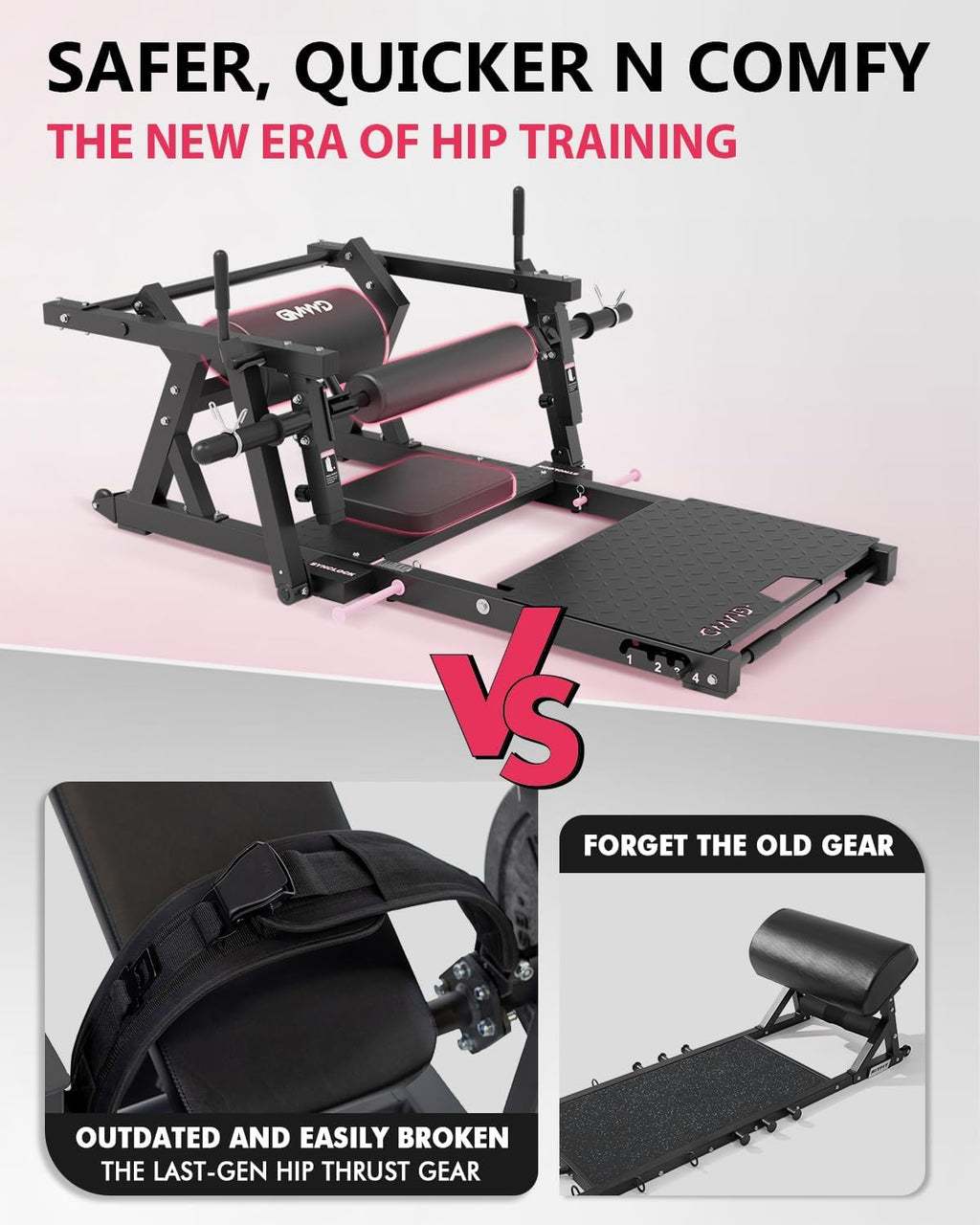 GMWD Hip Thrust Machine, 800LBS Plate-Loaded Glute Bridge Machine with Weight Holder, Heavy Duty Butt Exercise Equipment for Glute Muscles Building and Butt Shaping, Adjustable Footboard(R100LB
