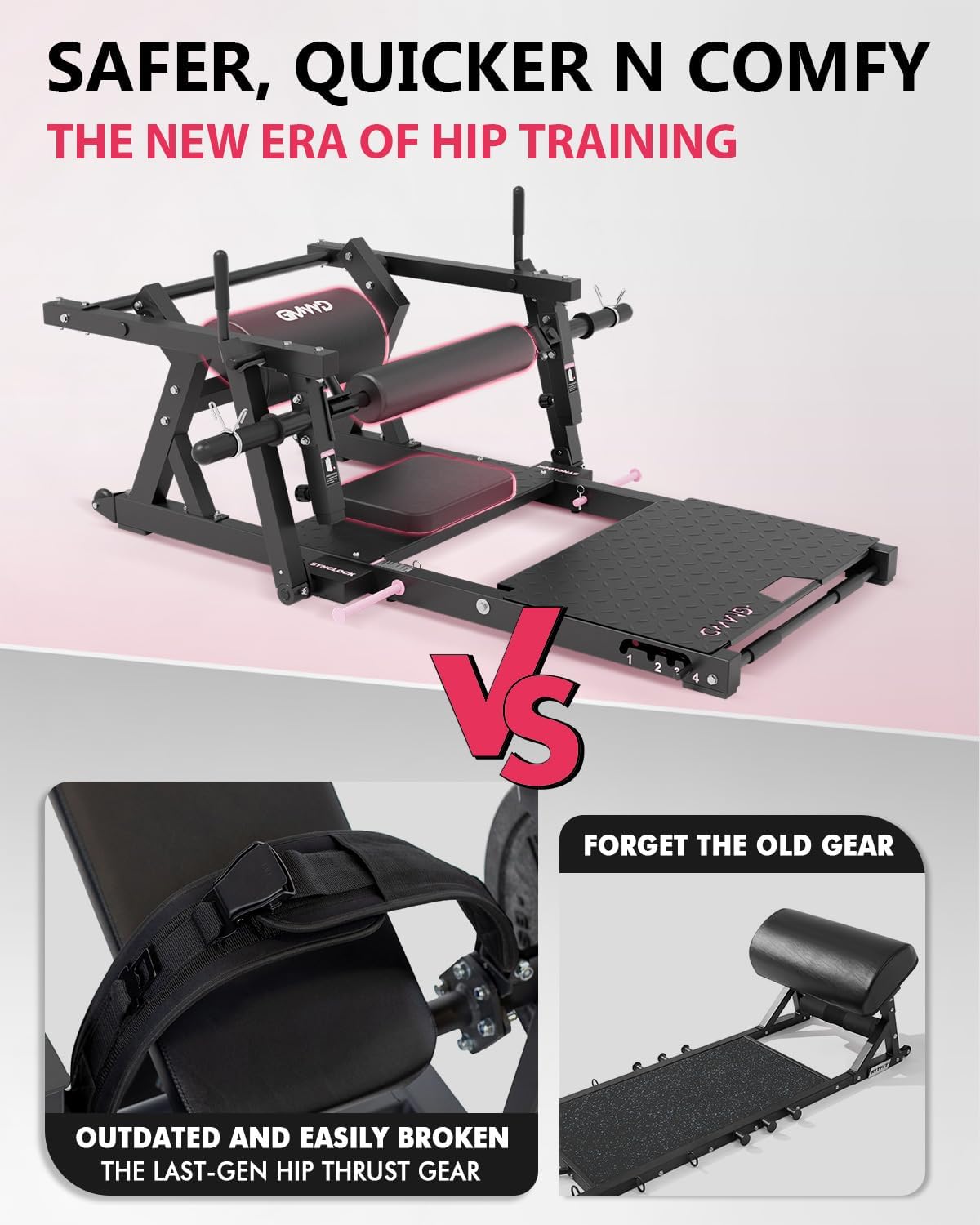 GMWD Hip Thrust Machine, 800LBS Plate-Loaded Glute Bridge Machine with Weight Holder, Heavy Duty Butt Exercise Equipment for Glute Muscles Building and Butt Shaping, Adjustable Footboard(R100LB