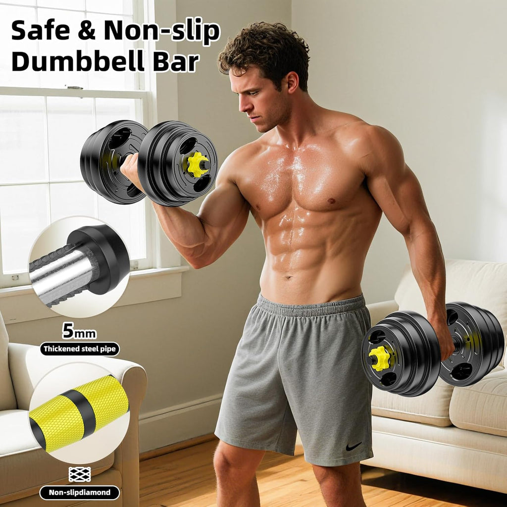 Adjustable Dumbbell Set, 10-90lbs Free Weights with Connector – 4 in 1 Dumbbells, Barbell, Kettlebell & Push Up Stand, Adjustable Weights Set for Home Gym Fitness Equipment for Men & Women