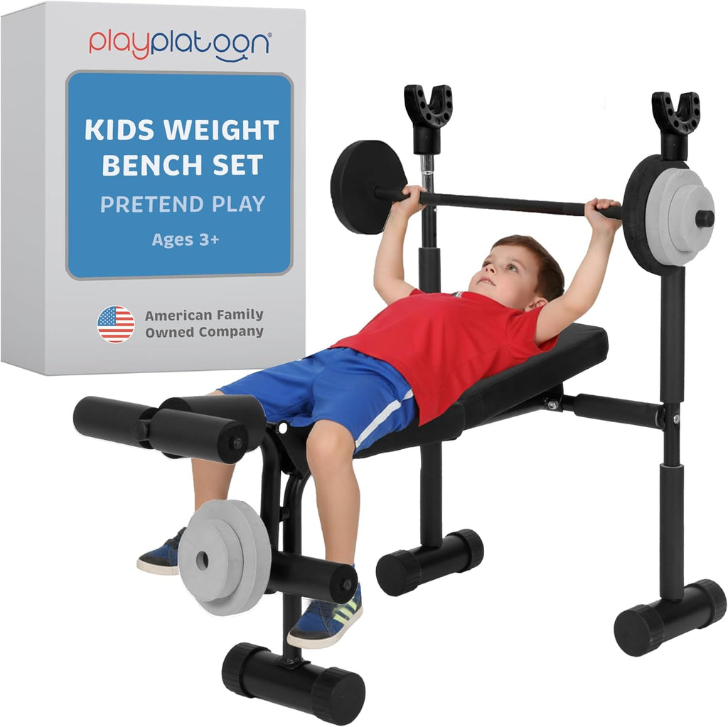 Play Platoon Kids Weight Bench Set - Kids Gym Equipment for Home - Bench Press Weight Sets for Boys - Toddler Gym Set Workout and Exercise Equipment - Ages 3+