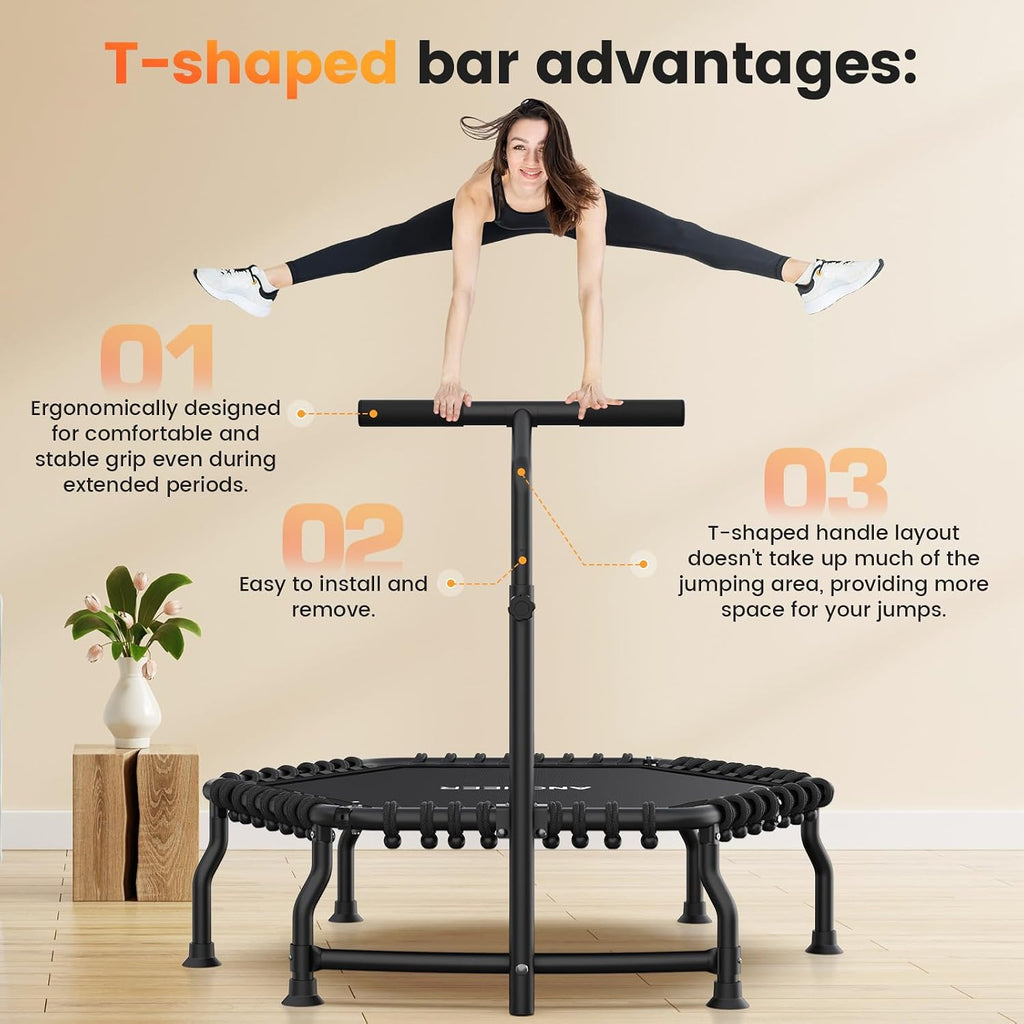 ANCHEER 50' Rebounder Trampoline for Adults- 2026 Foldable Mini Trampoline with Bar- Exercise Trampoline for Adults, Max Load 560lbs, for Indoor/Garden Workout