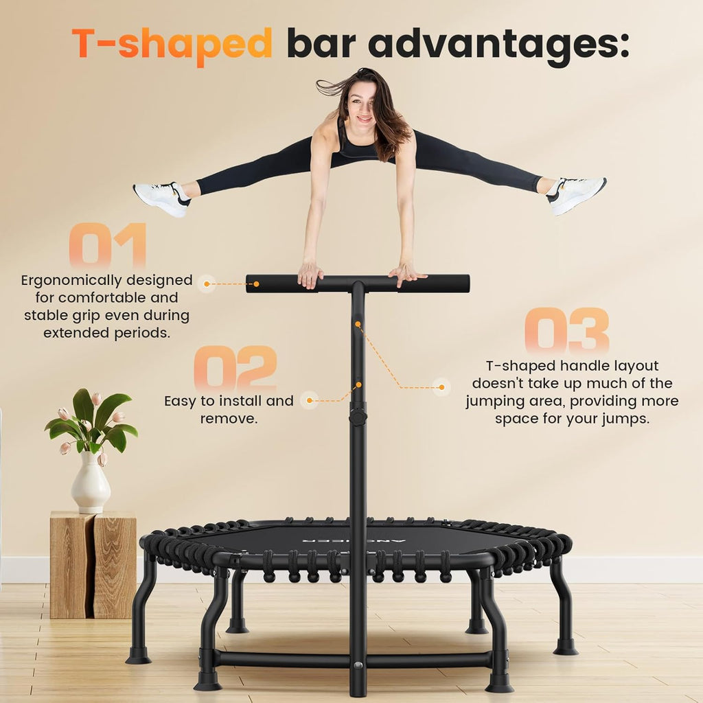 ANCHEER 50' Rebounder Trampoline for Adults- 2026 Foldable Mini Trampoline with Bar- Exercise Trampoline for Adults, Max Load 560lbs, for Indoor/Garden Workout