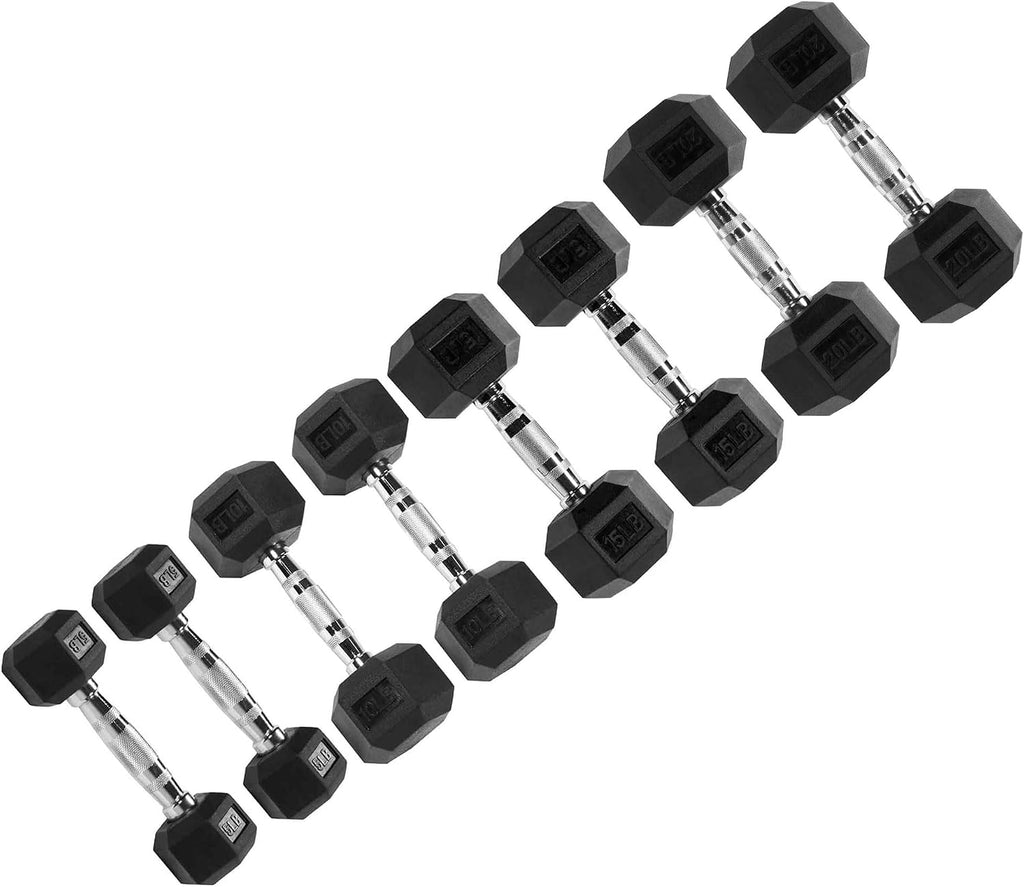 Signature Fitness Hex Dumbbells Non-Slip Free Weights Full Body Strength Training Home Gym Workout Equipment Set of 5, 10, 15, and 20 lbs, Black