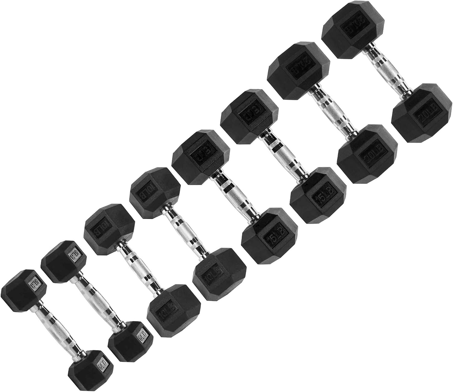Signature Fitness Hex Dumbbells Non-Slip Free Weights Full Body Strength Training Home Gym Workout Equipment Set of 5, 10, 15, and 20 lbs, Black