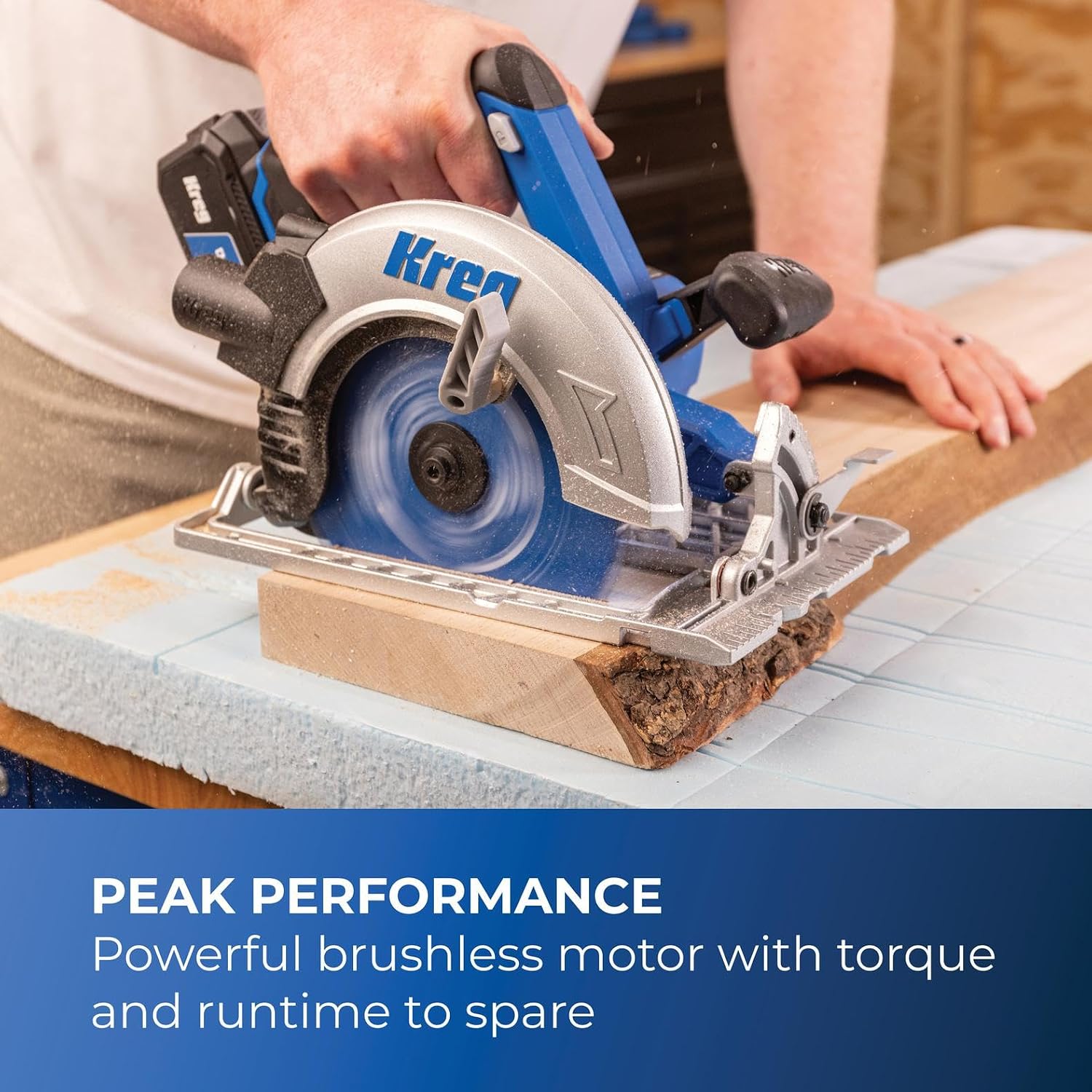 Kreg 20V Ionic Drive 7 1/4' Circular Saw, 20V Blue Ion Charger & Blue Ion 4Ah Battery Pack - Powerful Brushless Motor & Built-In Safety Features - LED for Cutline Visibility - KPTBCS725A