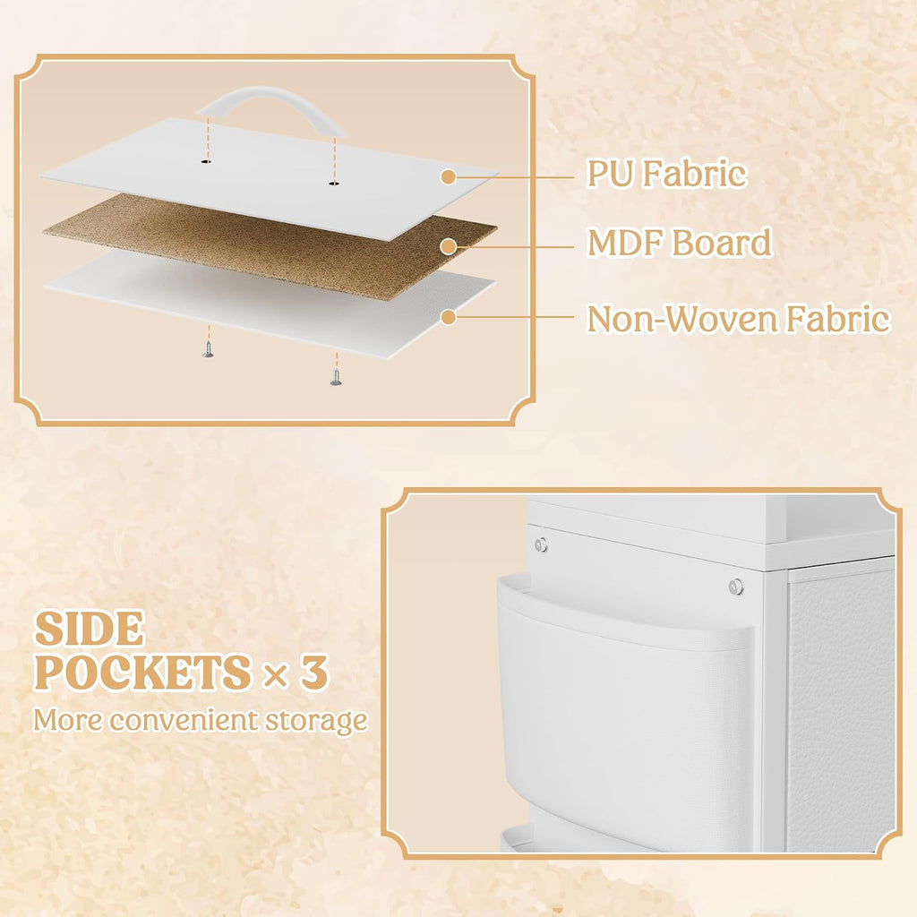 Lulive White Dresser for Bedroom 6 Drawers - Fabric Dressers for Bedroom with LED Light & Charging Station - Adults Chest of Drawers for Living Room Hallway Closet (White)
