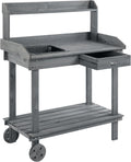 30x24x36in Versatile Heavy-Duty Potting Bench with Wheels Sink Full-Depth Drawer Space Saving Compartments Solid Wood Dark Gray