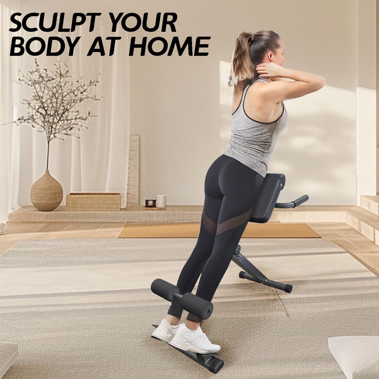Hyperextension Roman Chair - Adjustable Bench Foldable Exercise Bench Back Extension Machine Roman Chair Exercise Equipment for Home