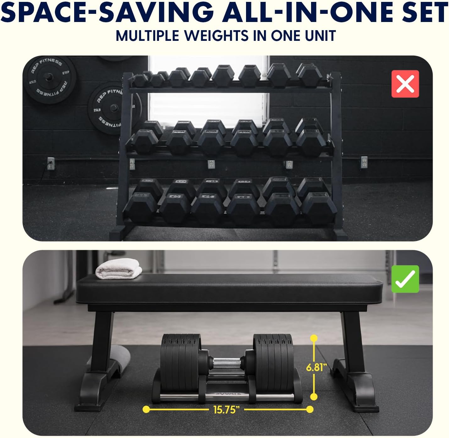 SQUATZ Adjustable Dumbbells with Quick Weight Change, Space-Saving Dumbbell Set with Anti‑Slip Handle, Secure Locking System, Heavy‑Duty Plates & Base for Home Workout and Strength Training