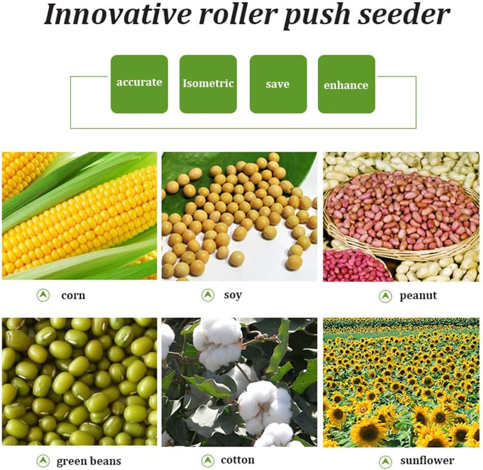 Seed Sower & Fertilizer Applicator, Manual Garden Seeder, Garden Push Seeder Planter, Simultaneous Sowing and Fertilization, Lawn & Garden Spreaders,6 Mouths(