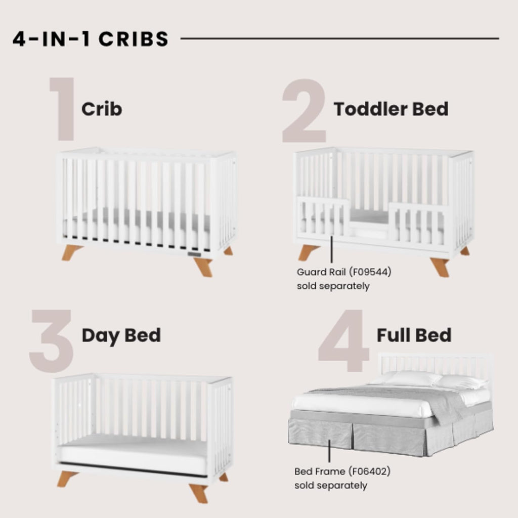 Child Craft Soho Design 4-in-1 Convertible Baby Crib Nursery Furniture Set - Baby Bed, 3 Drawer Dresser, Chest Drawer and Nightstand Desk for Babies, Toddlers and Kids (4 Piece - White/Natural