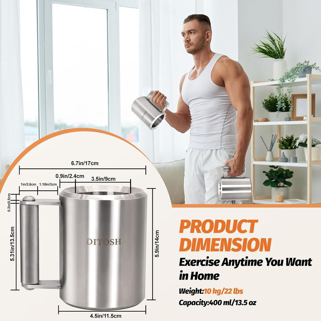 Heavy Coffee Mug Challenge 304 Stainless Steel Dumbbell Cups Silver Overweight Sports Water Cup for Fitness Training Arm Strength Prank Gift Home Gym Workout Equipment