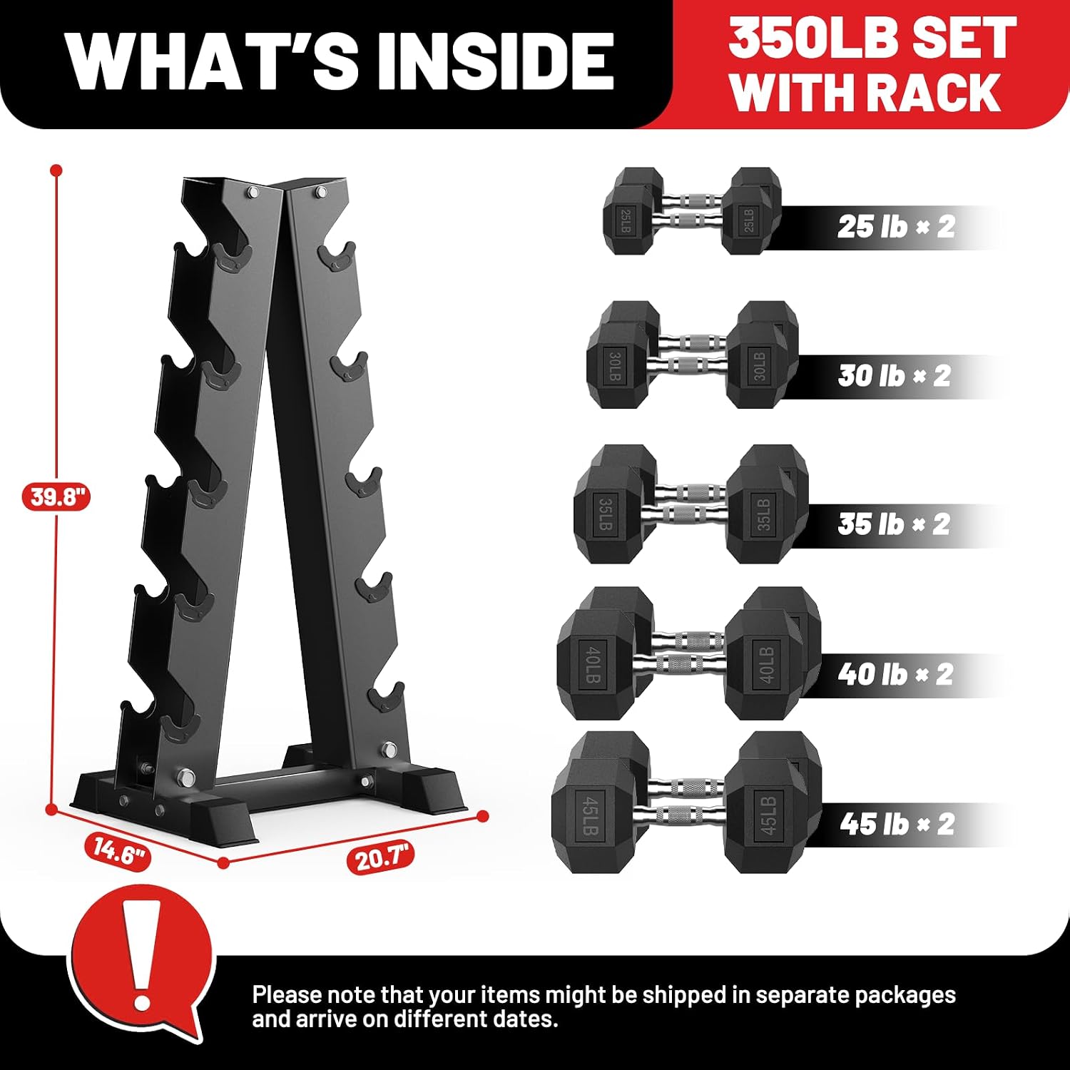 PAPABABE Hex Dumbbell Sets with Rack, 100-600lb Rubber Coated Dumbbell Weight Set and Storage Rack, Multiple Options Hand Weights for Strength Training