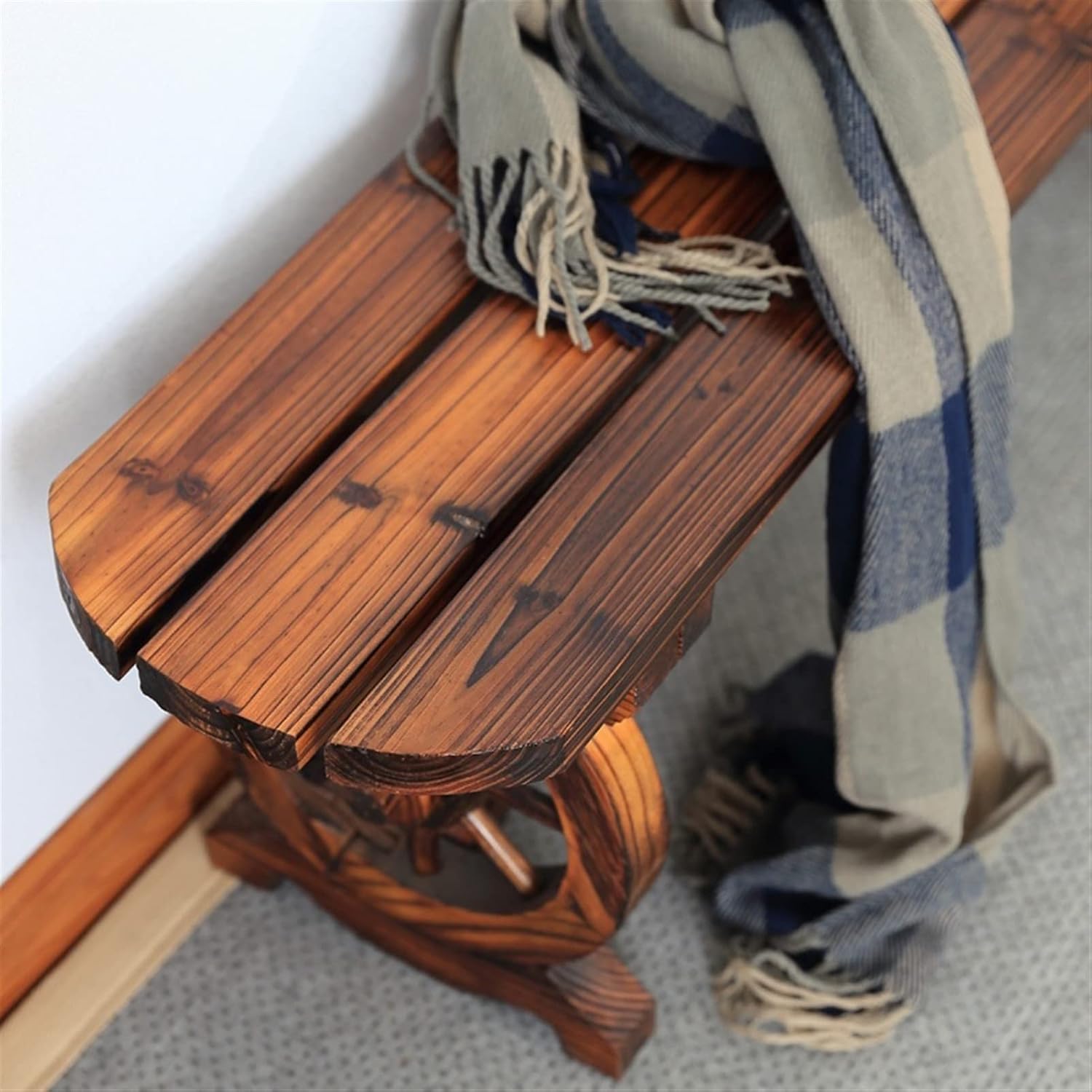 HASMI Outdoor Benches 100/120cm Porch Bench Wooden Carbonized Bench Wheel Shape Chair Legs Oval Seat Pastoral Style Two-seat Sofa Outdoor Bench Garden Bench (Size : 120cm)