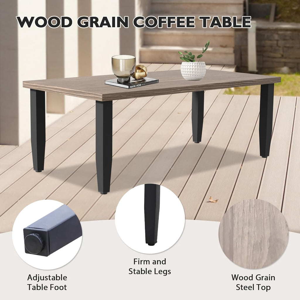 EAGLE PEAK Modern Outdoor Table, Patio Coffee Table with Wood Grain Top for Deck, Porch, Balcony, Garden