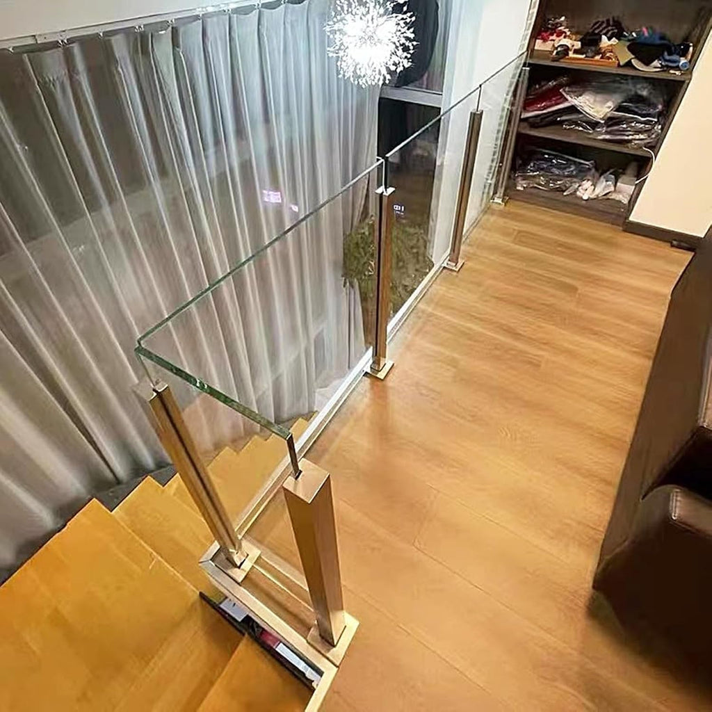 Silver Glass Balustrade Post End Middle Corner Post, 304 Stainless Steel Black Glass Railing Post with Spigot Slots & Sturdy Base for Steps, Balcony, Stairway, Deck, Patio Stairs(End Post,70cm/27.5in)