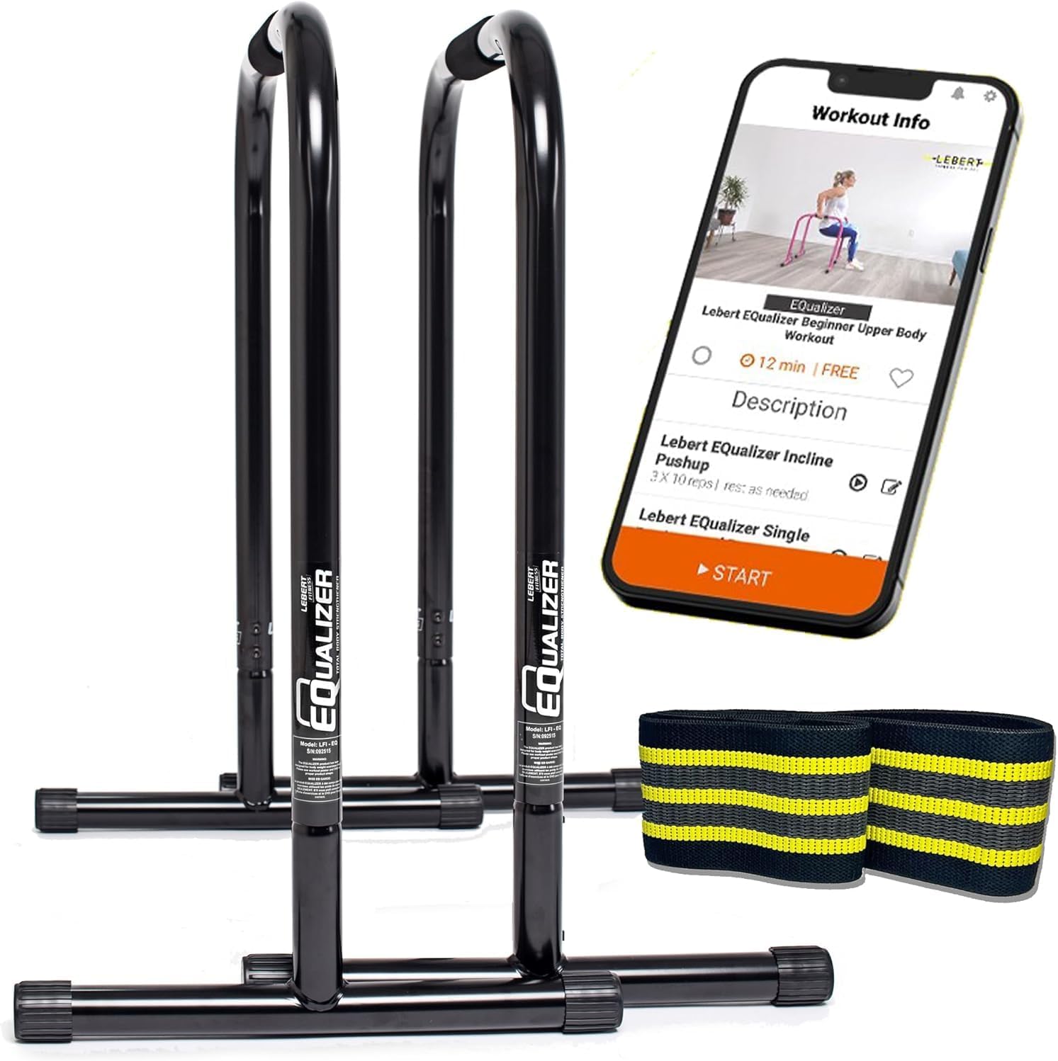 Lebert EQualizer Total Body Strengthener – Portable Dip Station for Full Bodyweight Training – Includes Hip Resistance Band & Online Coaching – Available in Standard & XL Sizes
