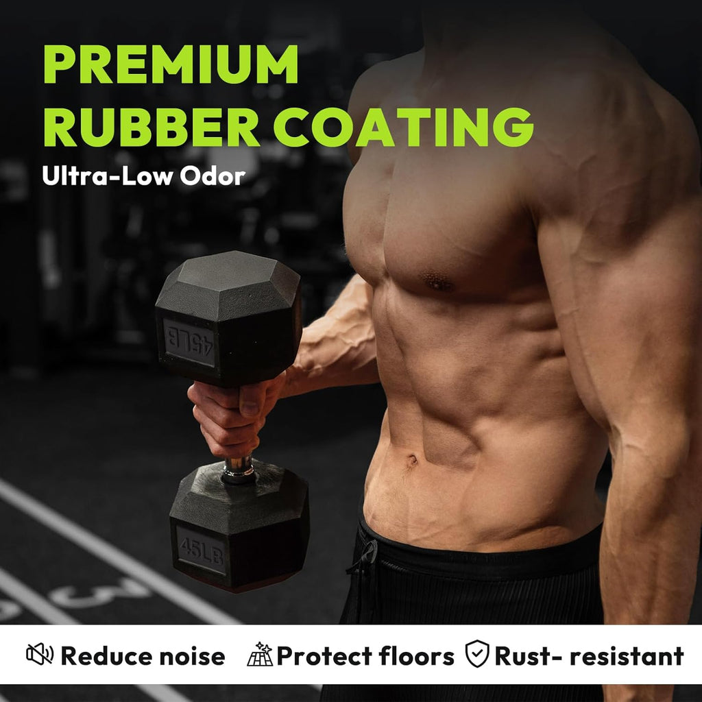 HANDBODE Hex Dumbbell 45-640 lb Set, Rubber Encased Exercise & Fitness Dumbbells for Home Gym, Hand Weights for Strength Training