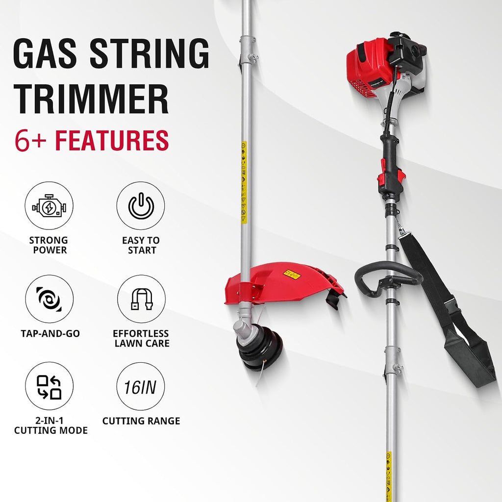PowerSmart Gas Weed Wacker 2-Cycle 25cc Gas String Trimmer/Edger 16' and 10' Brush Cutter & Shoulder Strap Included