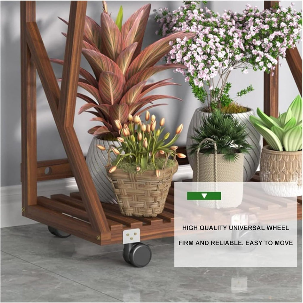 Potting Bench Table,Garden Potting Table, Plant Stands Outdoor Wooden Garden Shelf 3-Tier Plant Shelves with Universal Wheel for Patio Storage and Organizing Garden Items and Plant Accessories ( Color