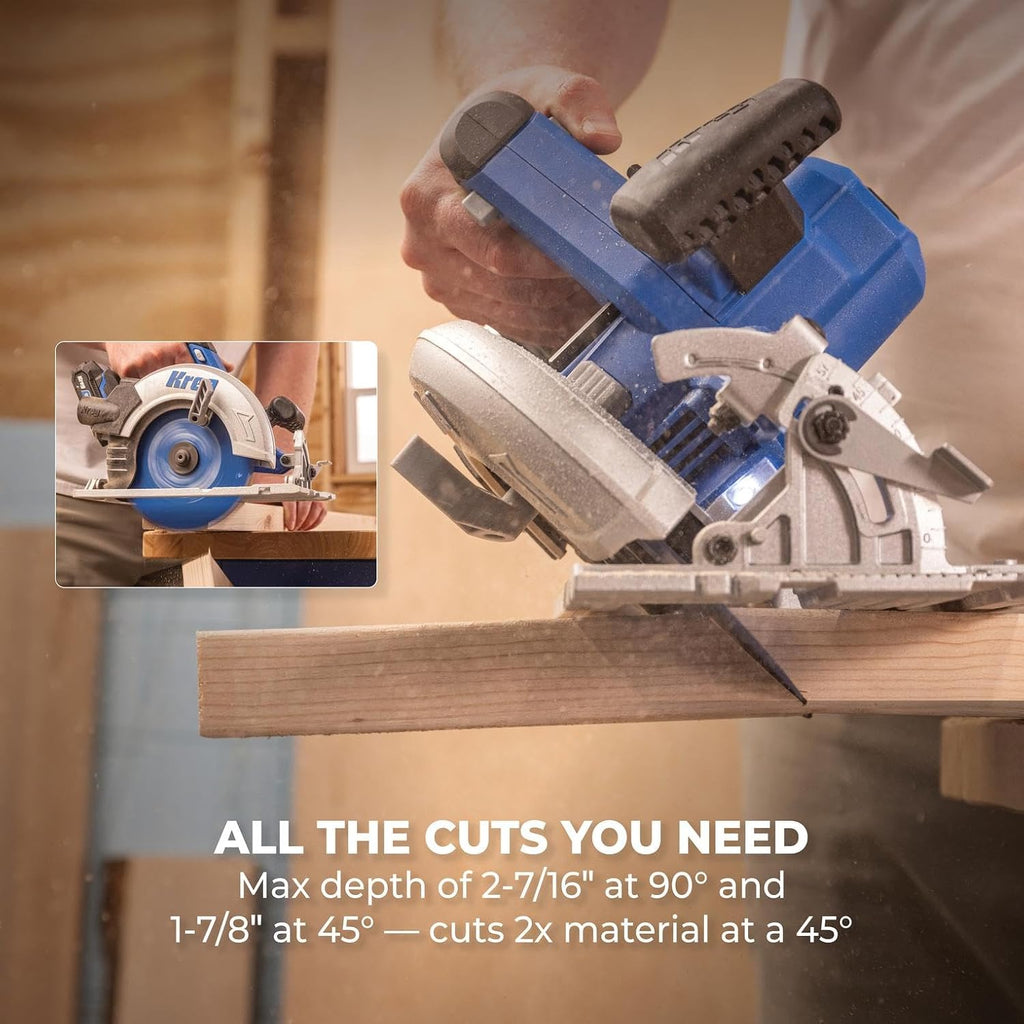 Kreg 20V Ionic Drive 7 1/4' Circular Saw, 20V Blue Ion Charger & Blue Ion 4Ah Battery Pack - Powerful Brushless Motor & Built-In Safety Features - LED for Cutline Visibility - KPTBCS725A